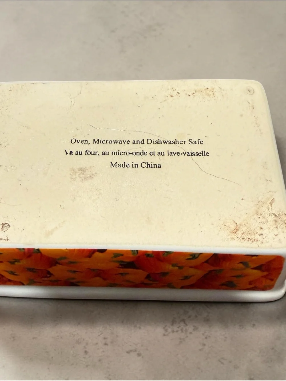 White Ceramic Ramekin Set with Orange Floral Border - Set of 2